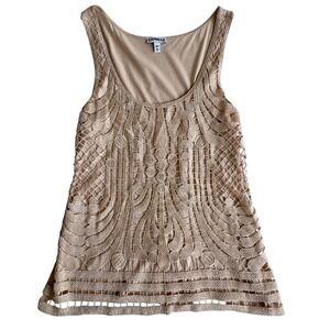 Express Tan Metallic Crochet Overlay Tank Top Sleeveless Scoop Neck Size M
